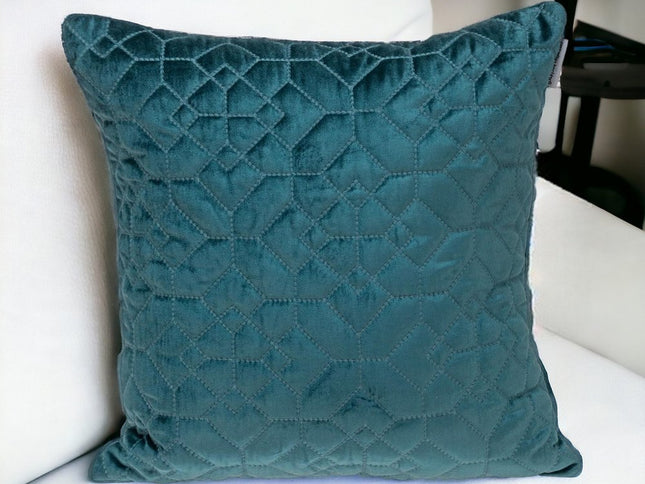 Teal Quilted Velvet Geo Decorative Throw Pillow