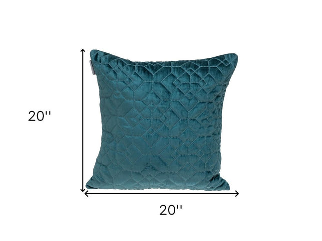 Teal Quilted Velvet Geo Decorative Throw Pillow