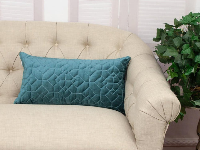 Teal Quilted Velvet Geo Lumbar Decorative Pillow
