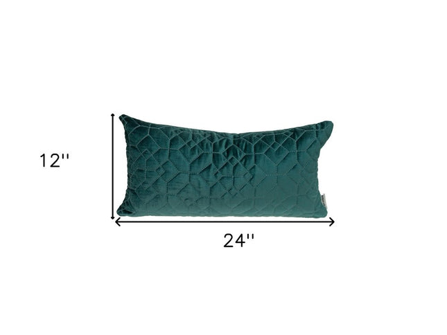 Teal Quilted Velvet Geo Lumbar Decorative Pillow