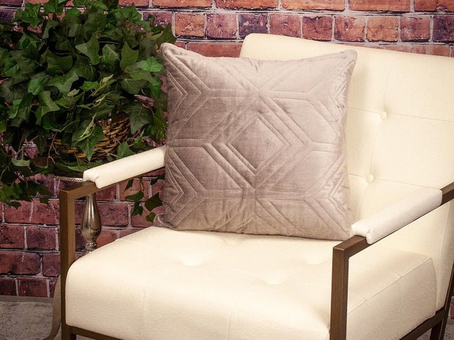 Taupe Quilted Diamonds Velvet Solid Color Throw Pillow