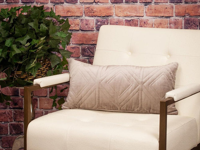 Taupe Quilted Diamonds Velvet Solid Color Lumbar Pillow