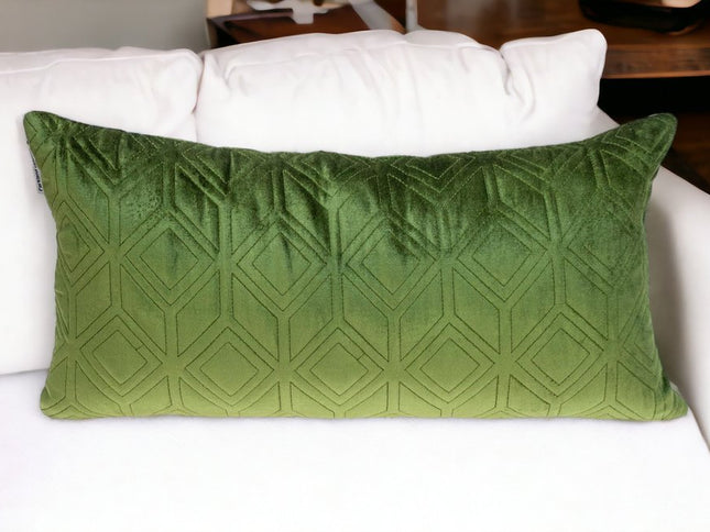 Tufted Diamonds Olive Velvet Lumbar Accent Pillow