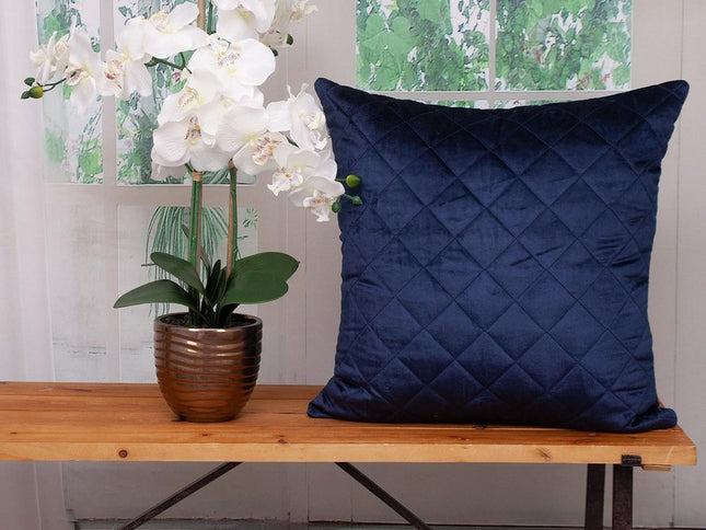 Tufted Diamond Navy Transitional Square Pillow