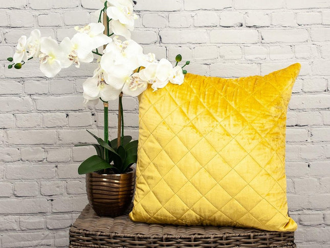Tufted Diamond Yellow Ochre Transitional Square Pillow