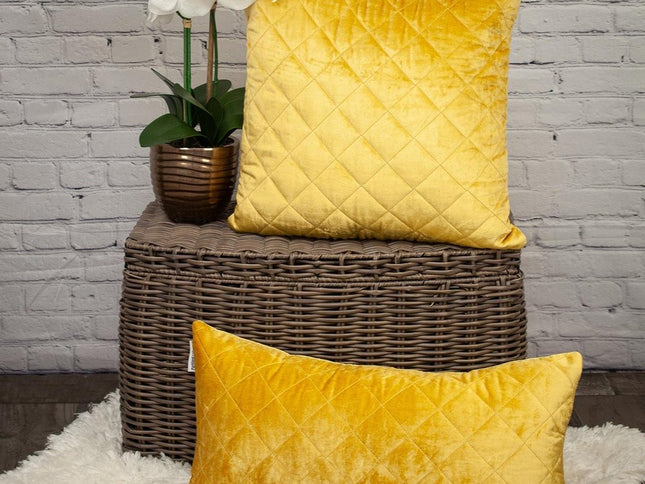 Tufted Diamond Yellow Ochre Transitional Square Pillow