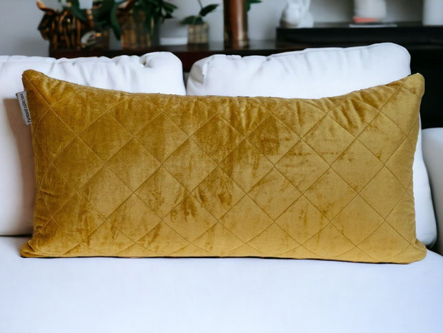 Tufted Diamond Yellow Ochre Transitional Lumbar Pillow