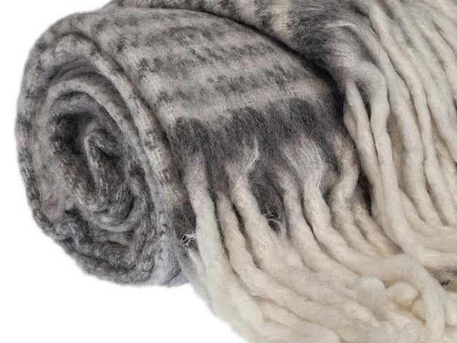Super Soft Gray and White Chevron and Striped Handloomed Throw Blanket