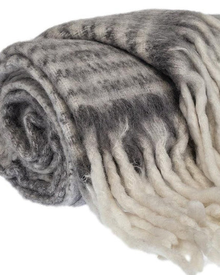 Super Soft Gray and White Chevron and Striped Handloomed Throw Blanket