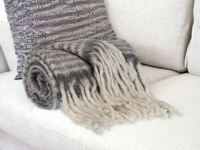 Super Soft Gray and White Chevron and Striped Handloomed Throw Blanket