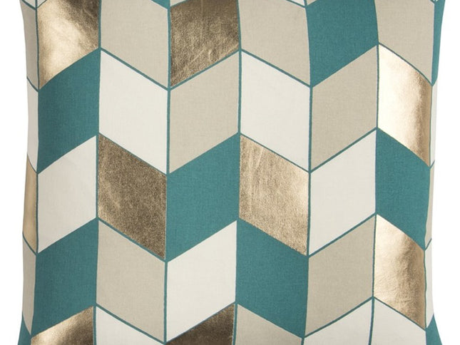 Teal Gold Striped Chevron Throw Pillow