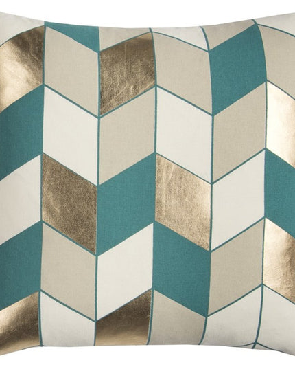 Teal Gold Striped Chevron Throw Pillow