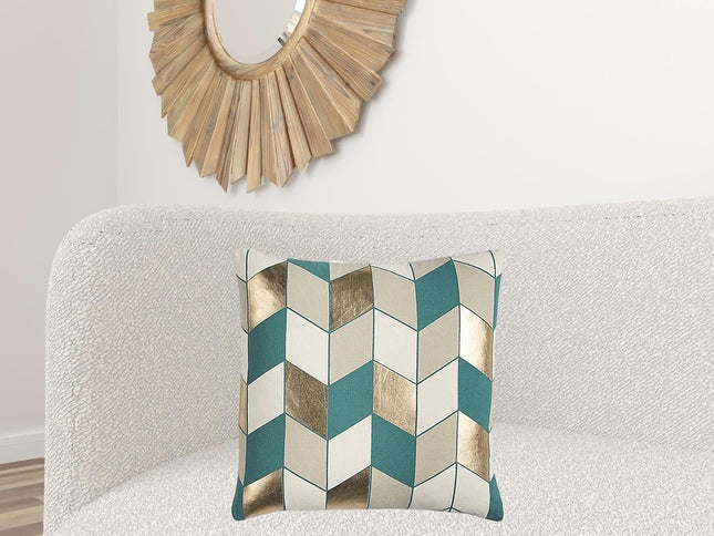 Teal Gold Striped Chevron Throw Pillow