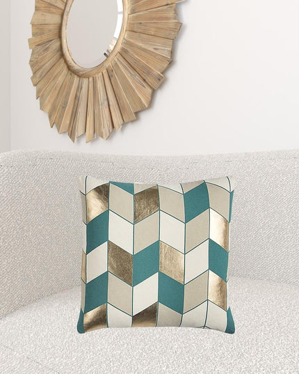 Teal Gold Striped Chevron Throw Pillow