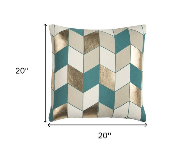 Teal Gold Striped Chevron Throw Pillow