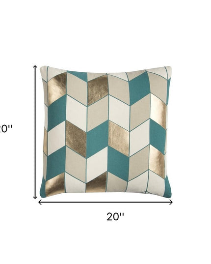 Teal Gold Striped Chevron Throw Pillow