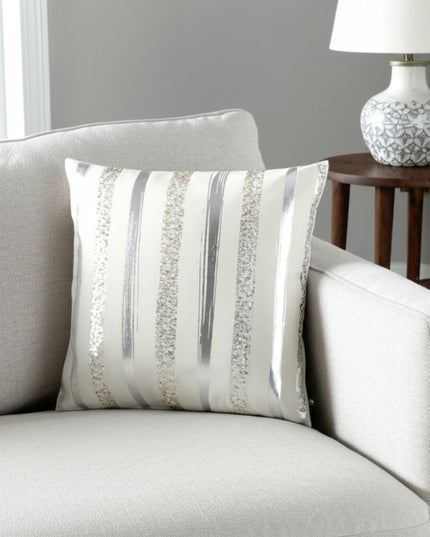Silver and Gold Glam Stripe Beaded Throw Pillow