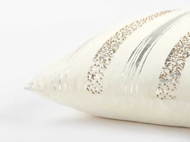 Silver and Gold Glam Stripe Beaded Throw Pillow