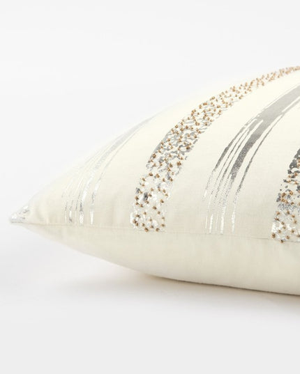 Silver and Gold Glam Stripe Beaded Throw Pillow