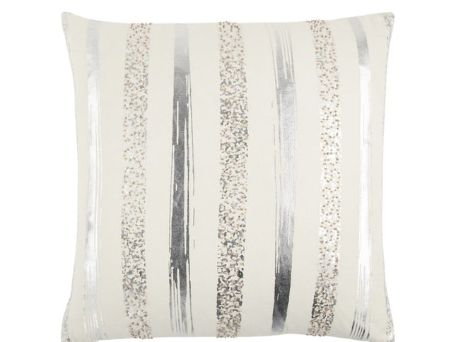 Silver and Gold Glam Stripe Beaded Throw Pillow