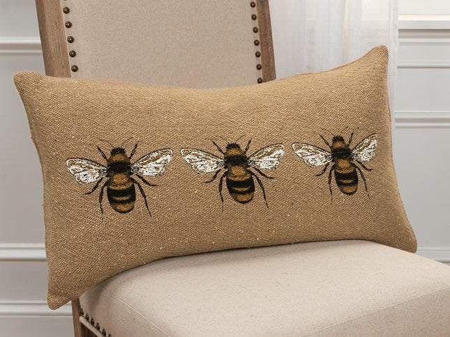 Tan Honeybees Trio Deocrative Lumbar Pillow