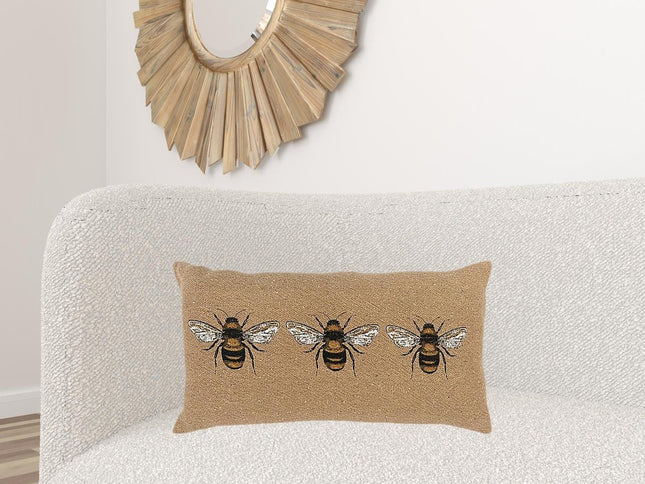 Tan Honeybees Trio Deocrative Lumbar Pillow