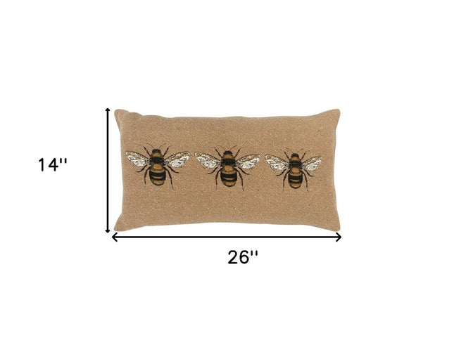 Tan Honeybees Trio Deocrative Lumbar Pillow