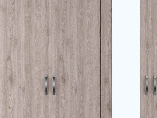 71" Light Oak and Black Four Door Wardrobe Closet with Mirrors