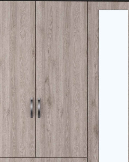 71" Light Oak and Black Four Door Wardrobe Closet with Mirrors