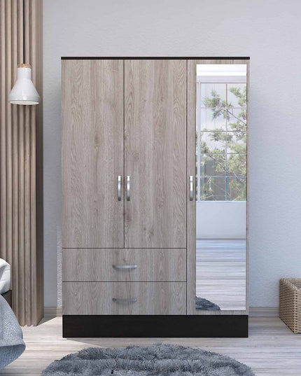 71" Brown and Black Mirrored Two Drawer Combo Dresser