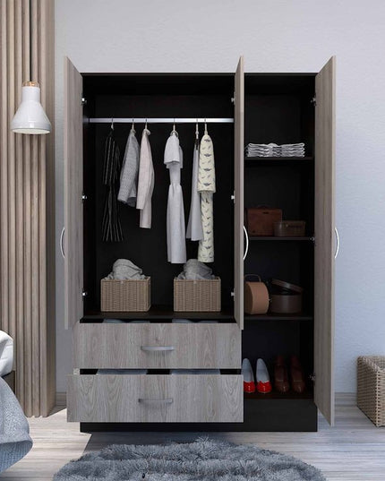 71" Brown and Black Mirrored Two Drawer Combo Dresser