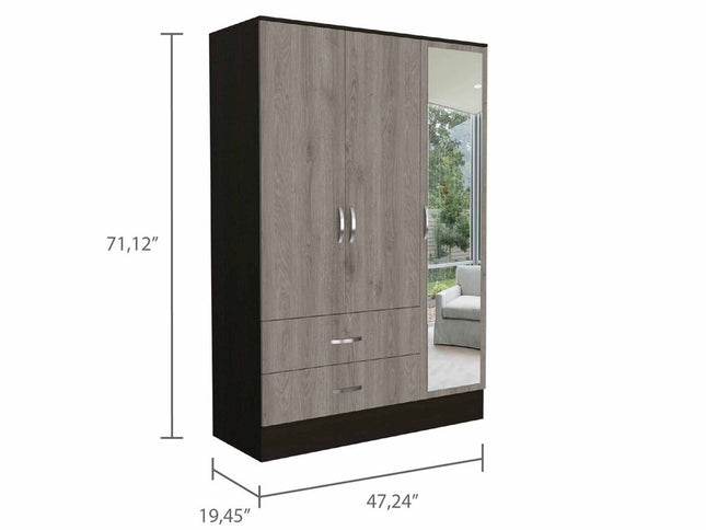 71" Brown and Black Mirrored Two Drawer Combo Dresser