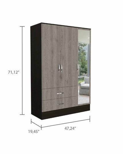 71" Brown and Black Mirrored Two Drawer Combo Dresser