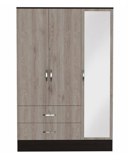 71" Brown and Black Mirrored Two Drawer Combo Dresser