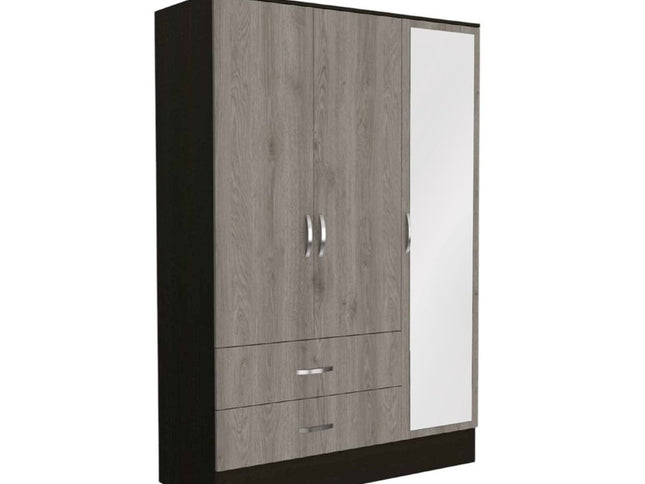 71" Brown and Black Mirrored Two Drawer Combo Dresser