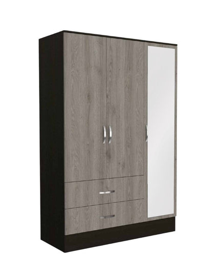 71" Brown and Black Mirrored Two Drawer Combo Dresser