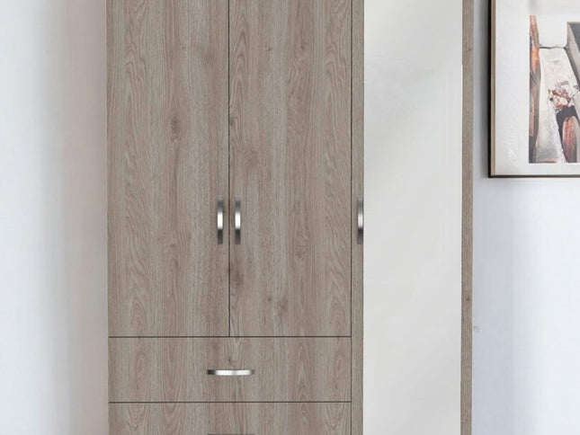 71" Brown and Black Mirrored Two Drawer Combo Dresser