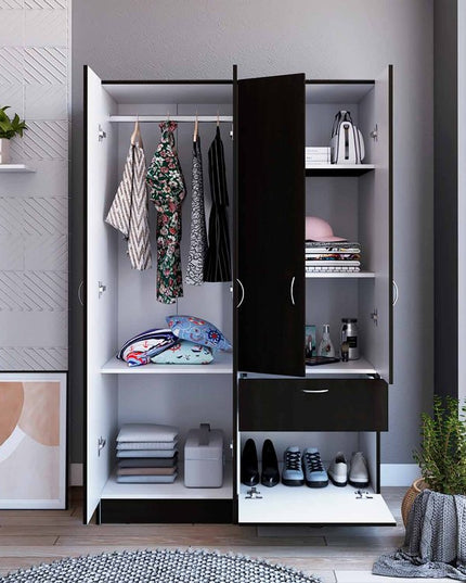 71" Black and White Single Drawer Combo Dresser