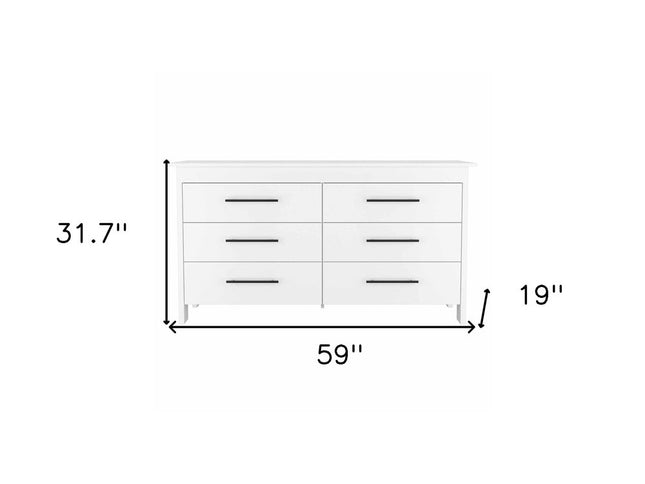 59" White Six Drawer Double Dresser