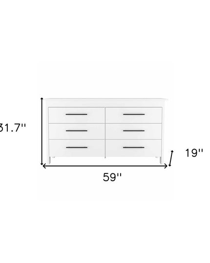 59" White Six Drawer Double Dresser