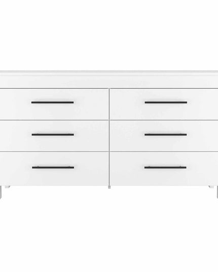 59" White Six Drawer Double Dresser