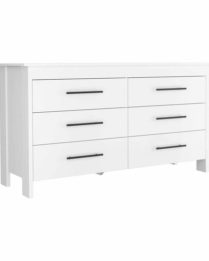 59" White Six Drawer Double Dresser