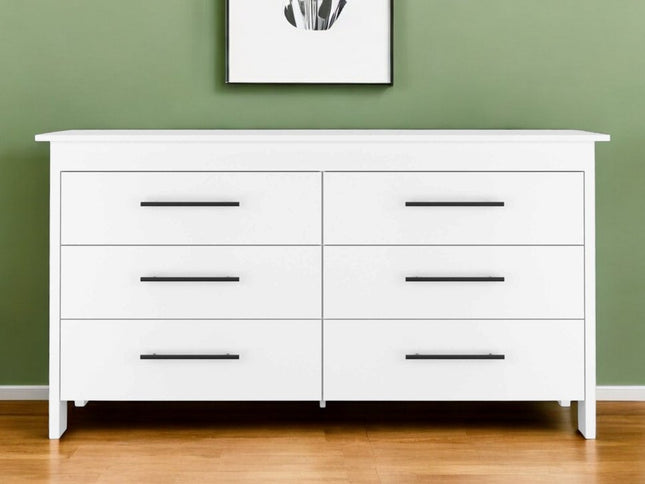 59" White Six Drawer Double Dresser