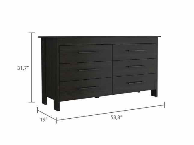 59" White Six Drawer Double Dresser