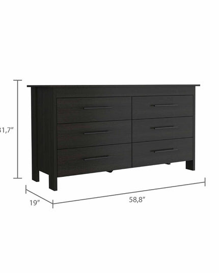 59" White Six Drawer Double Dresser