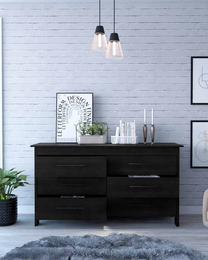 59" White Six Drawer Double Dresser