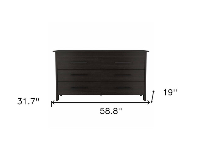 59" White Six Drawer Double Dresser