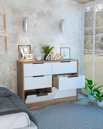 42" Brown and White Four Drawer Dresser