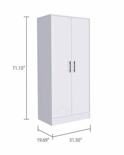 71" White Wood Two Door Single Drawer Combo Dresser