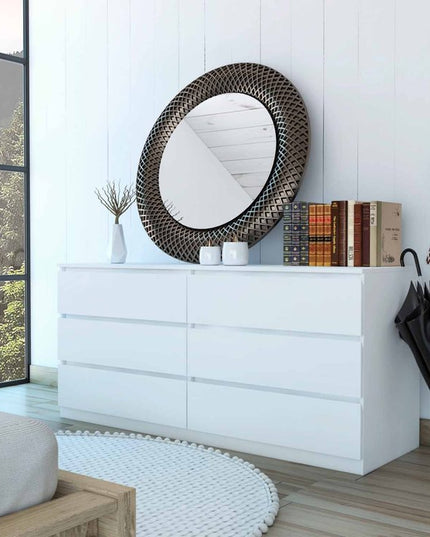 60" White Six Drawer Double Dresser